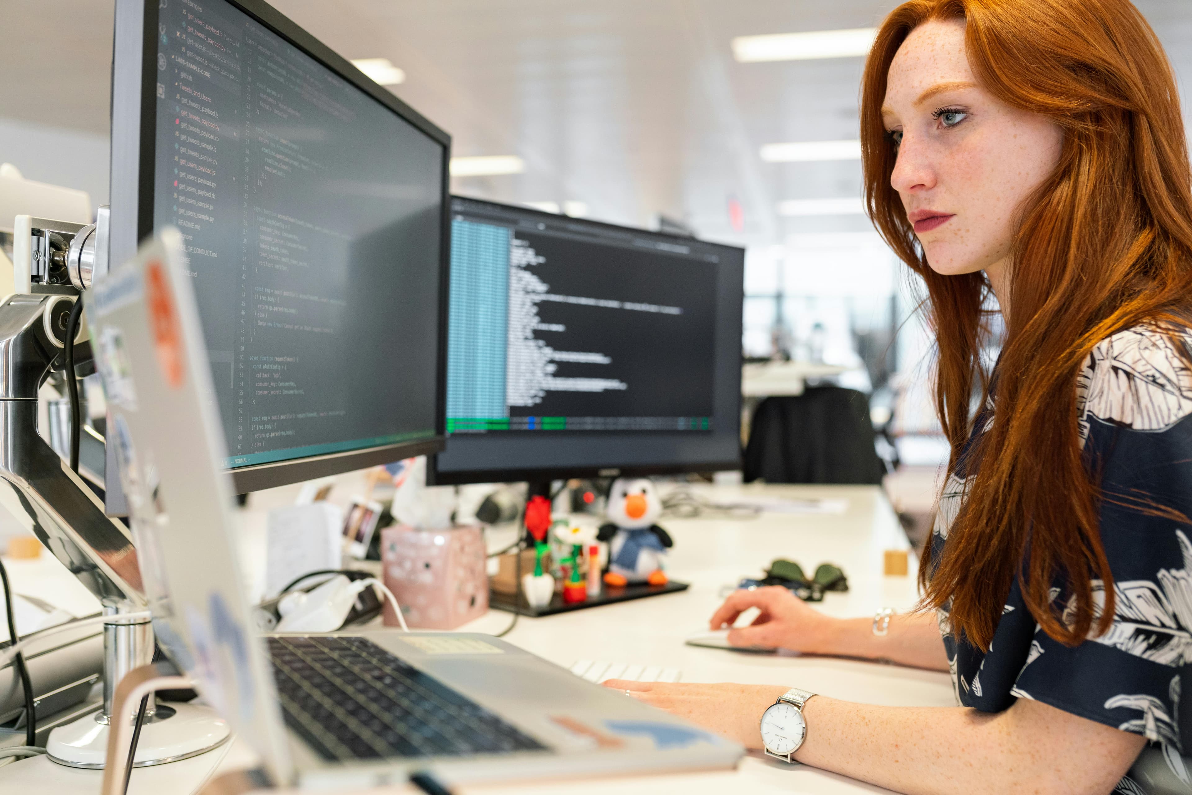 Woman concentrated on computer screen