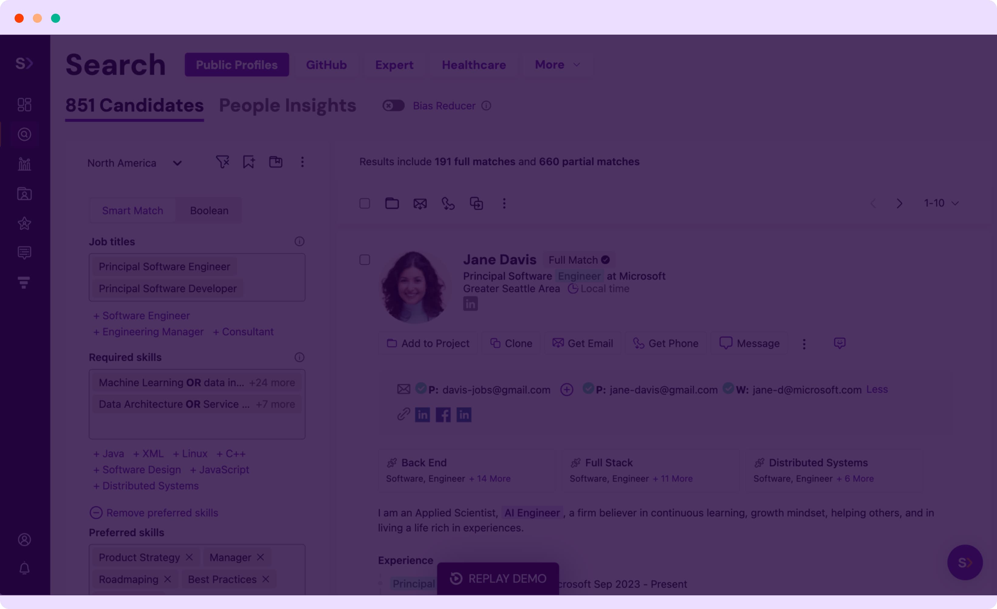 Recruit demo with browser frame